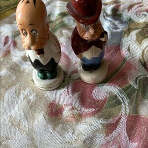 Hand-Painted Ceramic Figurine Pair with Red & Green Accents